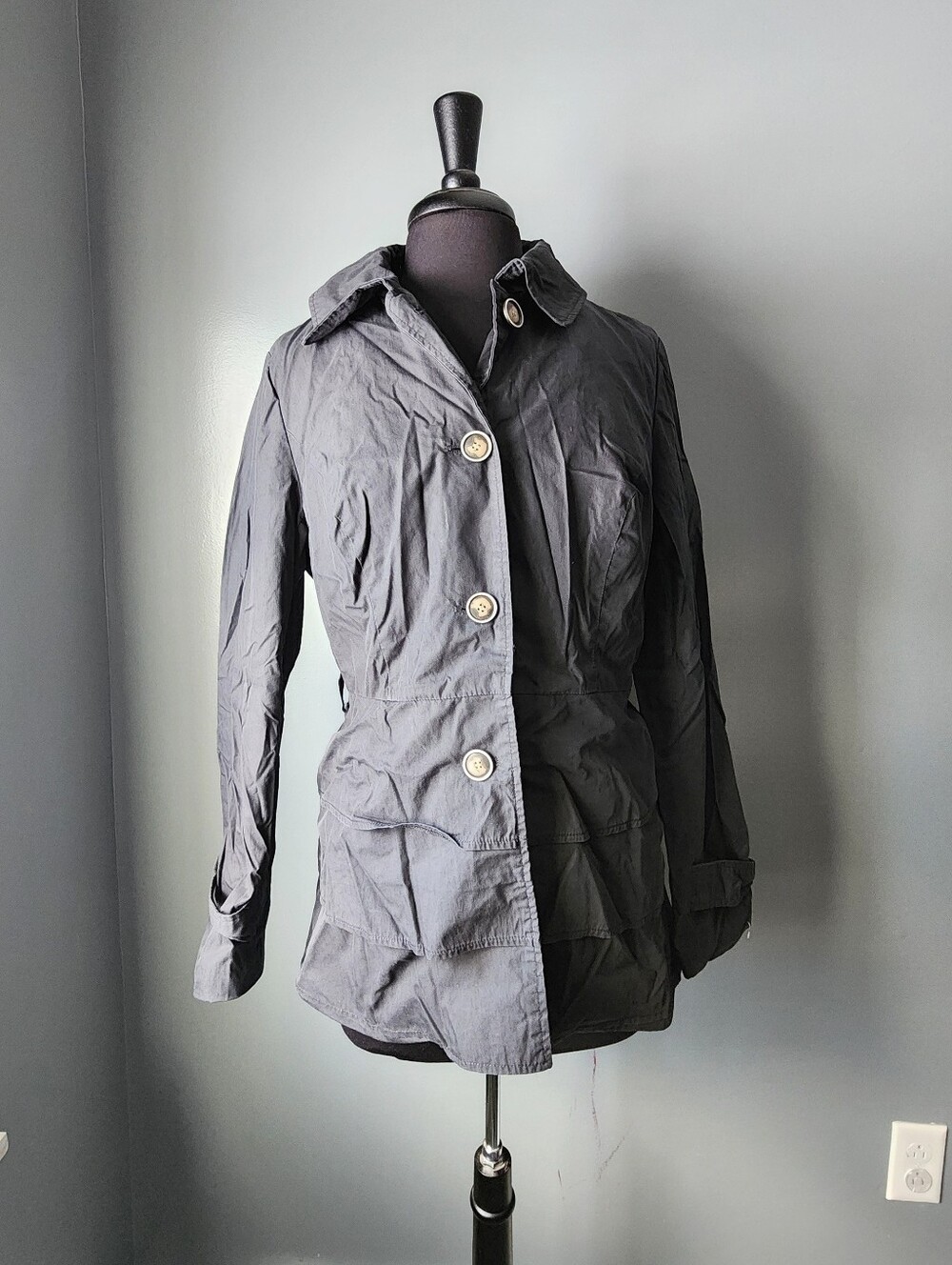 Cynthia Rowley Black Wind Jacket With Pleated Back